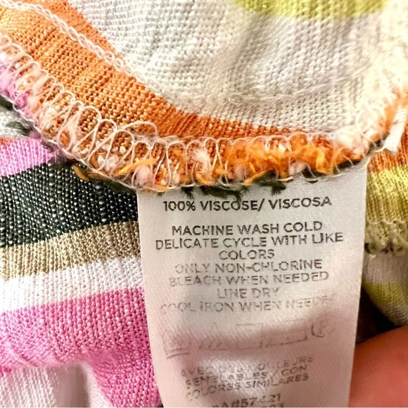 LOFT Striped rainbow Button Flare mini Dress women’s size 0 Petite boho Viscose - Picture 10 of 10